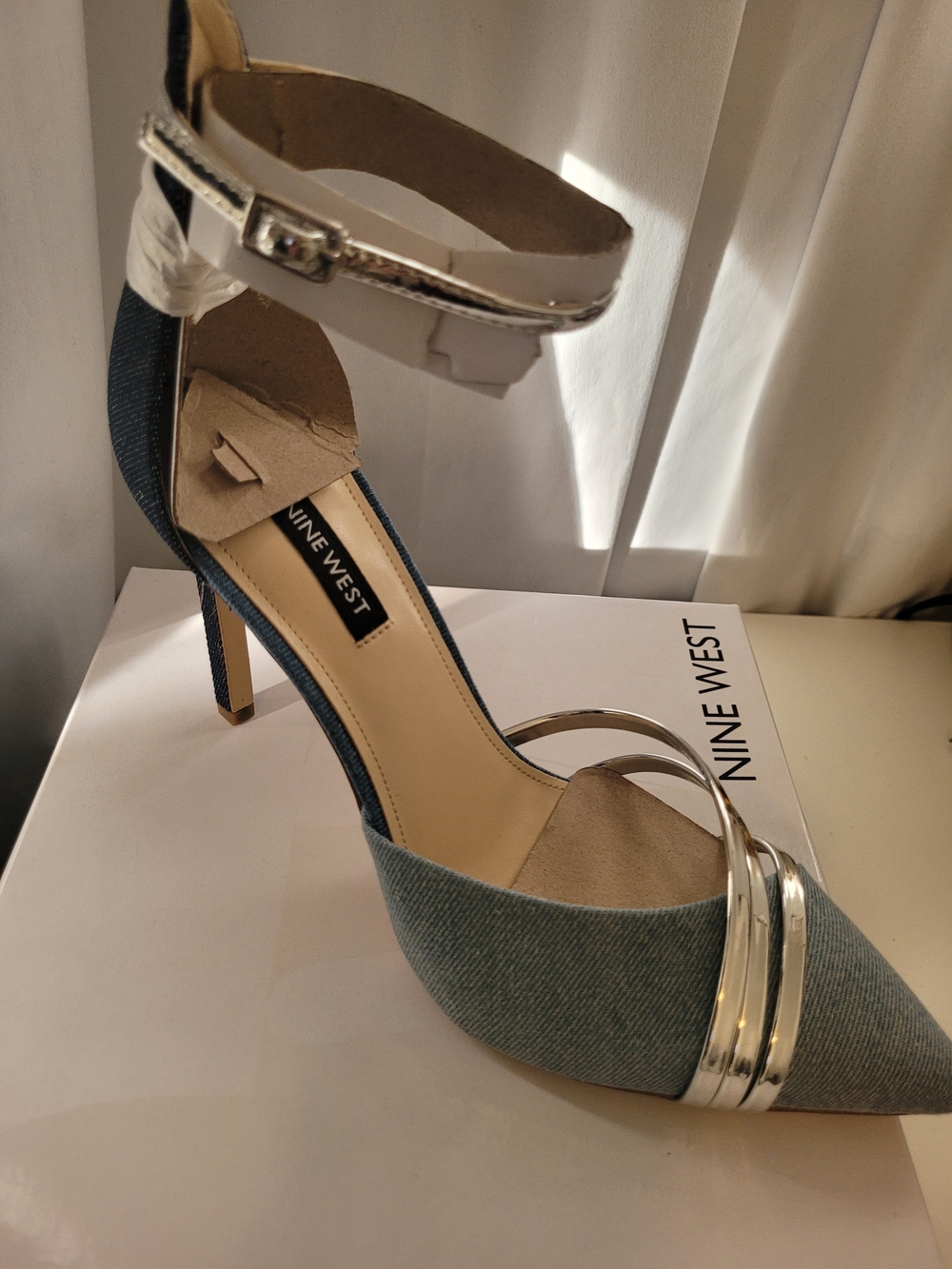 Nine West Blue Pointed-Toe Ankle-Strap Heel with Silver Accents